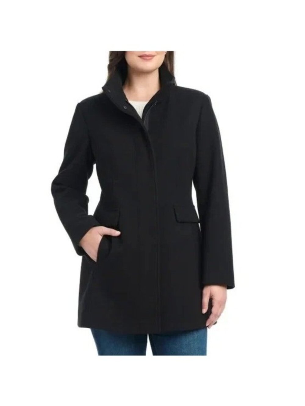 NWT Vince Camuto Women's XL Black Full Zip Pea Coat Mid Length